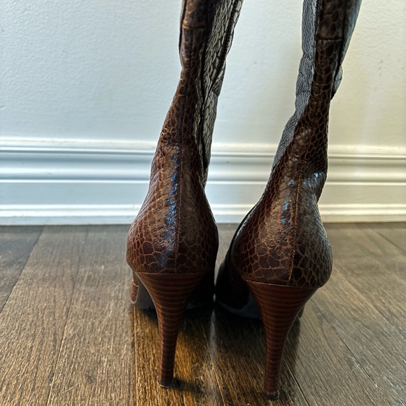 Brown Snake Print Tall Heeled Boot - Picture 4 of 5